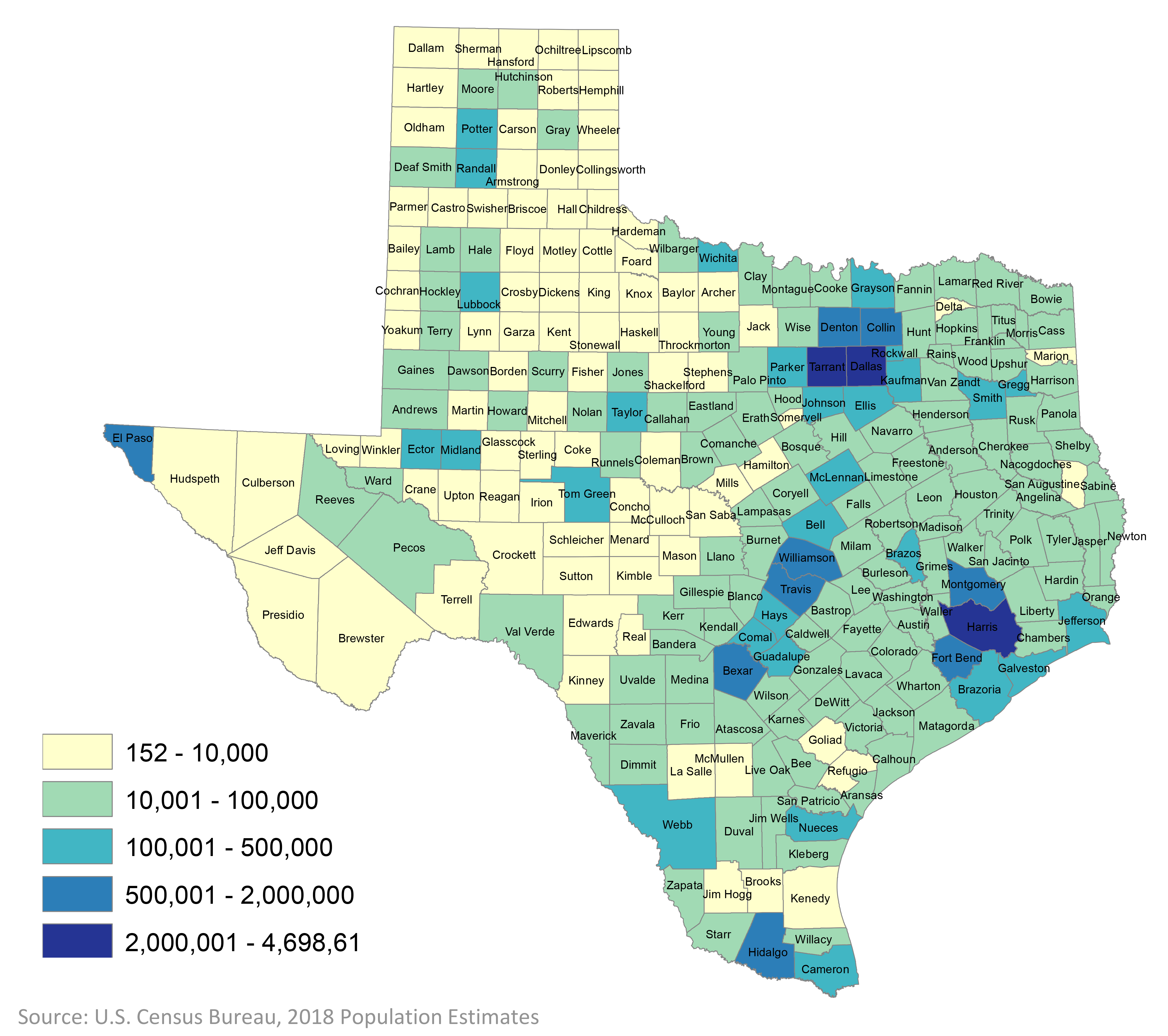 Estimated Population by County, 2018